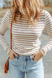 Thumbnail for Striped Mock Neck Long Sleeve Top