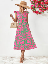 Thumbnail for Floral V-Neck Cap Sleeve Dress
