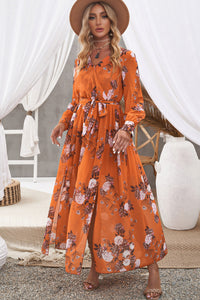 Thumbnail for Floral Tie Waist Slit Maxi Dress