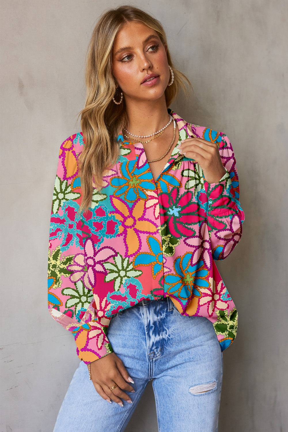 Printed Collared Neck Long Sleeve Shirt