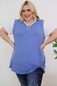 Thumbnail for Plus Size Contrast Twisted Henley Tee