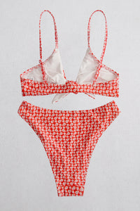 Thumbnail for Printed Tie Front Spaghetti Strap Bikini Set