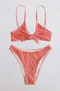 Thumbnail for Printed Tie Front Spaghetti Strap Bikini Set