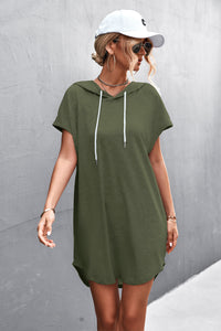 Thumbnail for Two-Tone Drawstring Detail Hooded Dress