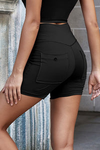 Thumbnail for Exposed Seam Decorative Button Yoga Shorts