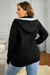Thumbnail for Cable-Knit Fleece Lining Button-Up Hooded Cardigan