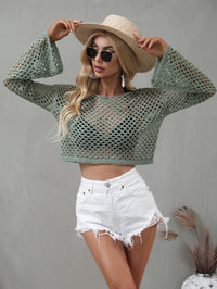 Thumbnail for Openwork Flare Sleeve Cropped Cover Up