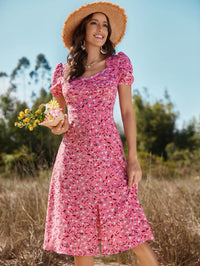 Thumbnail for Floral Ruched Front Slit Dress