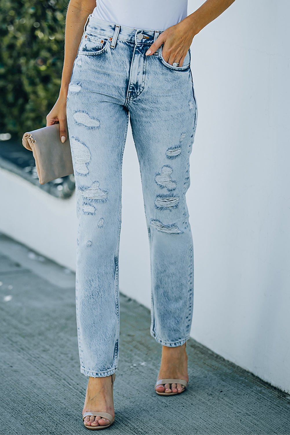 Acid Wash Distressed Jeans with Pockets - Mervyns