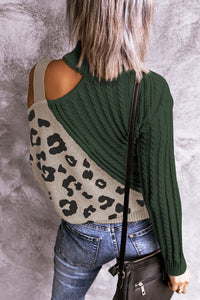 Thumbnail for Leopard  Block Turtleneck Sweater