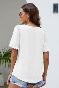 Thumbnail for Frill Trim Puff Sleeve Square Neck Blouse