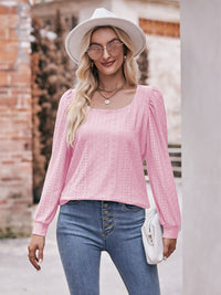 Thumbnail for Eyelet Square Neck Puff Sleeve Blouse