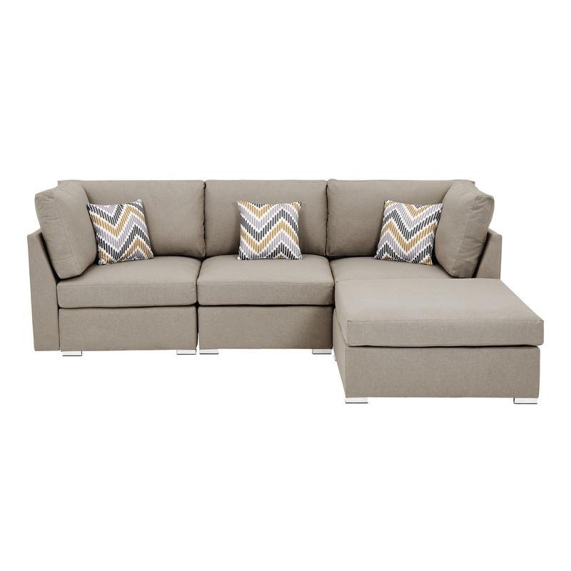 Amira Beige Fabric Sofa with Ottoman and Pillows - Mervyns
