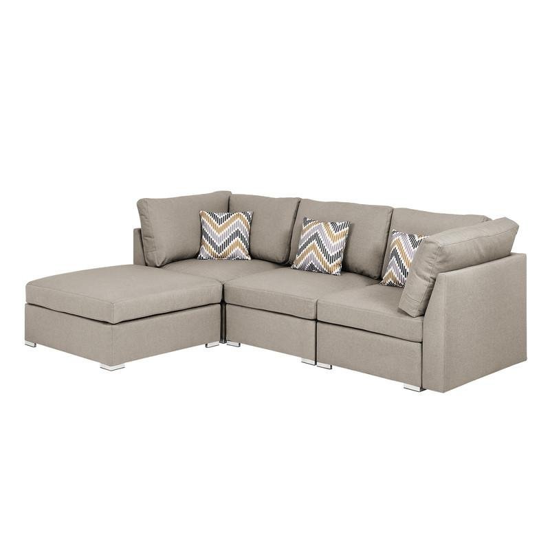 Amira Beige Fabric Sofa with Ottoman and Pillows - Mervyns