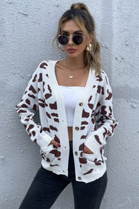 Thumbnail for Animal Print Button Front Sweater Cardigan - Mervyns