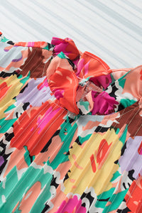 Thumbnail for Multicolored Flutter Sleeve Mock Neck Blouse