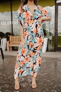 Thumbnail for Floral Slit Plunge Short Sleeve Dress