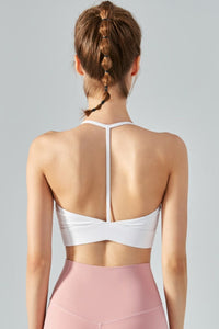 Thumbnail for Ribbed Halter Neck Open Back Cropped Sports Cami