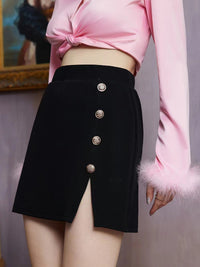 Thumbnail for Decorative Button Slit Mini Skirt