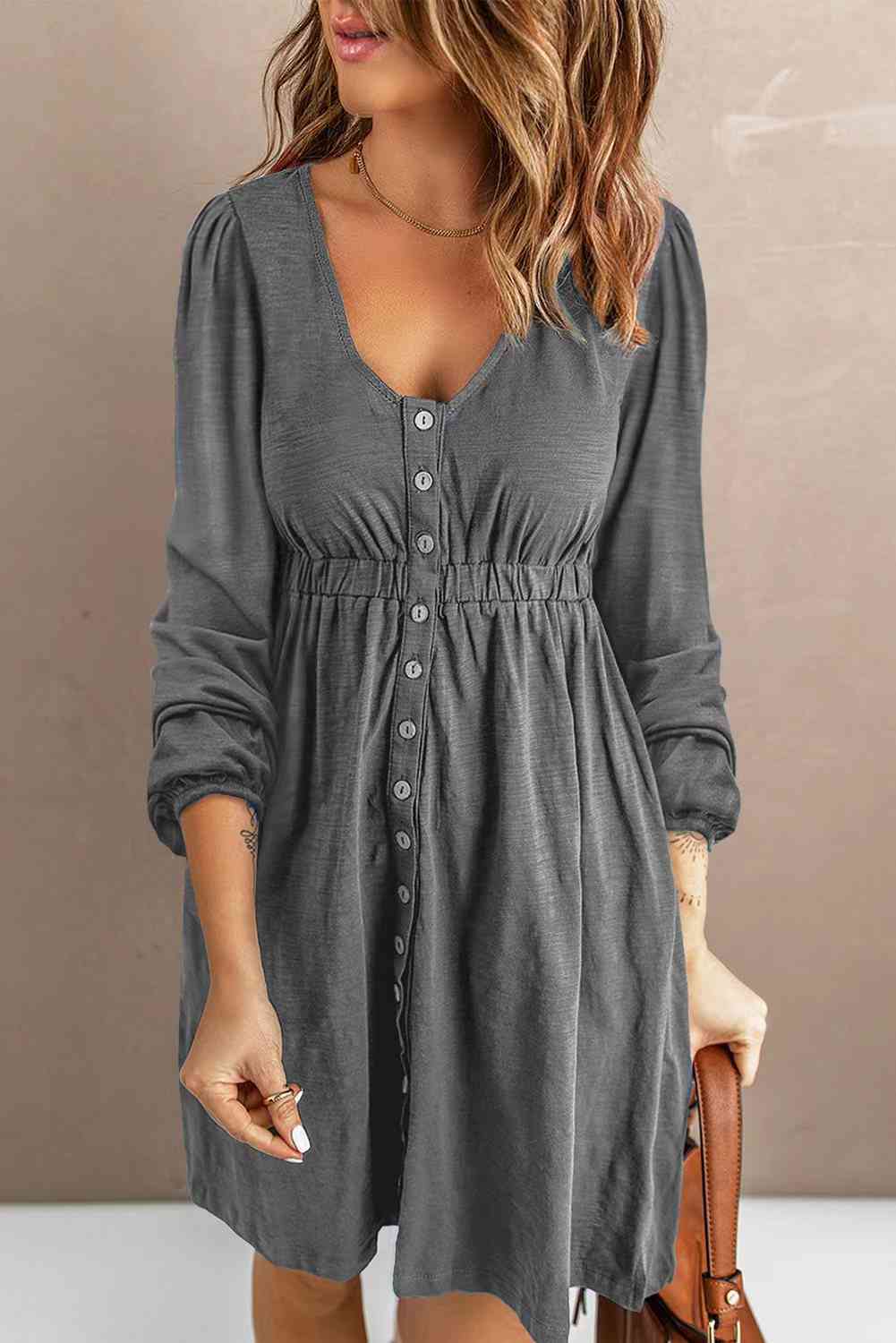 Scoop Neck Empire Waist Long Sleeve Mini Dress Scoop Neck Empire Waist Long Sleeve Mini Dress