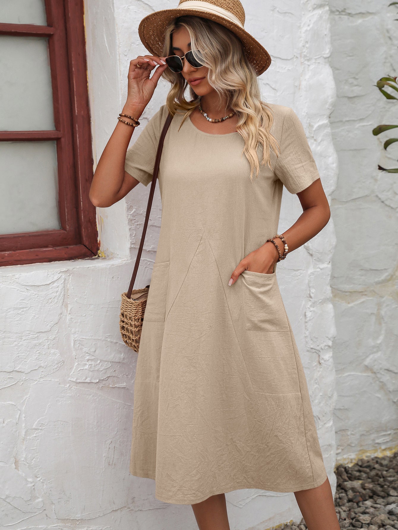 Round Neck Short Sleeve Dress with Pockets - Mervyns Round Neck Short Sleeve Dress with Pockets - Mervyns