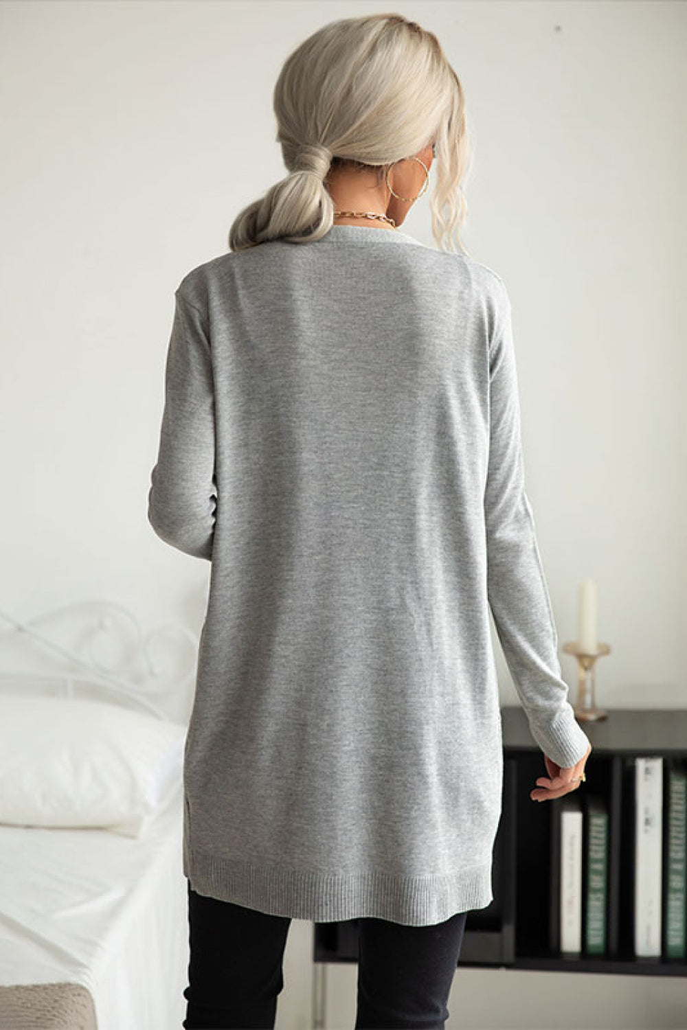 Ribbed Longline Open Front Cardigan