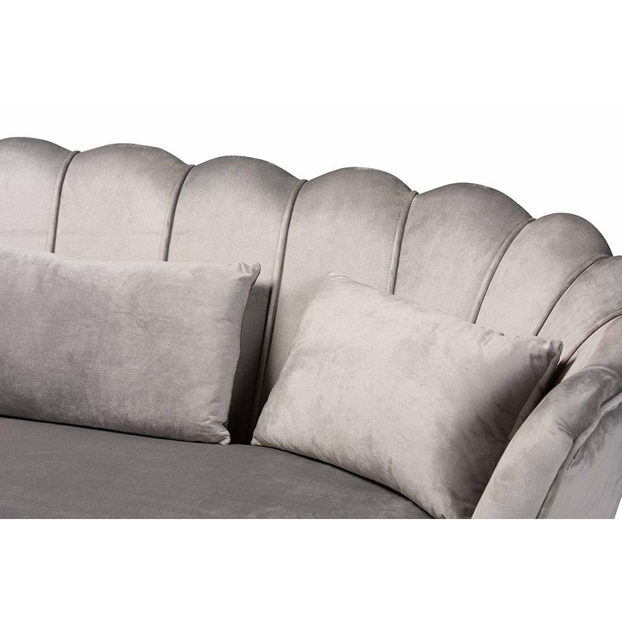 Baxton Studio Genia Contemporary Glam and Luxe Grey Velvet Fabric Upholstered and Gold Metal Sofa - Mervyns