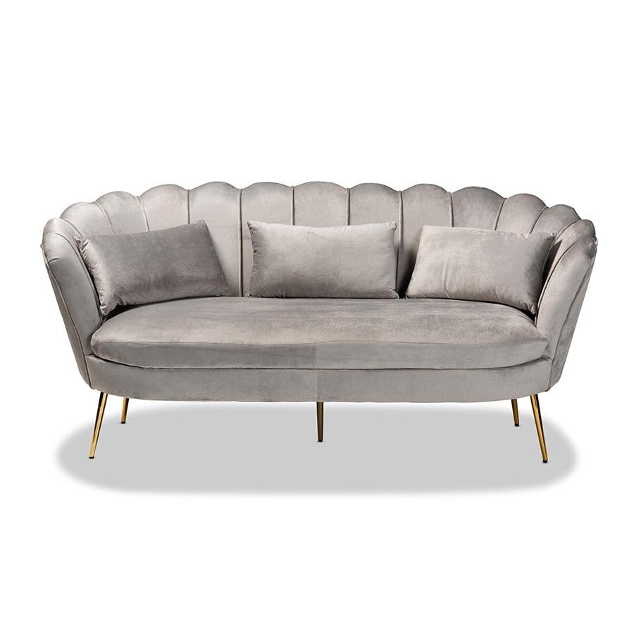 Baxton Studio Genia Contemporary Glam and Luxe Grey Velvet Fabric Upholstered and Gold Metal Sofa - Mervyns