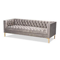 Thumbnail for Baxton Studio Zanetta Glam and Luxe Gray Velvet Upholstered Gold Finished Sofa - Mervyns