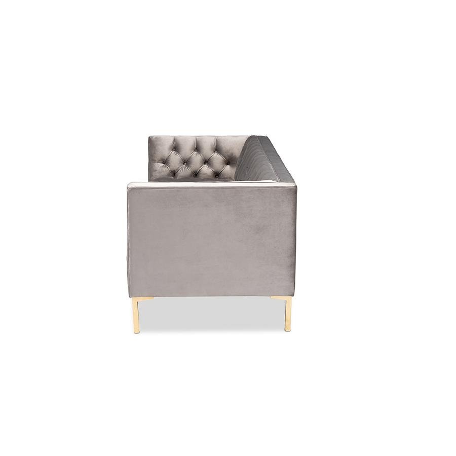 Baxton Studio Zanetta Glam and Luxe Gray Velvet Upholstered Gold Finished Sofa - Mervyns
