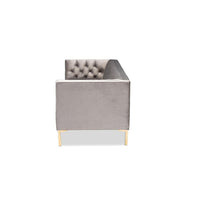 Thumbnail for Baxton Studio Zanetta Glam and Luxe Gray Velvet Upholstered Gold Finished Sofa - Mervyns