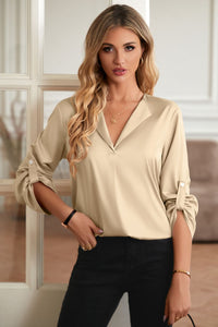 Thumbnail for Roll-Tab Sleeve Collared Neck Blouse