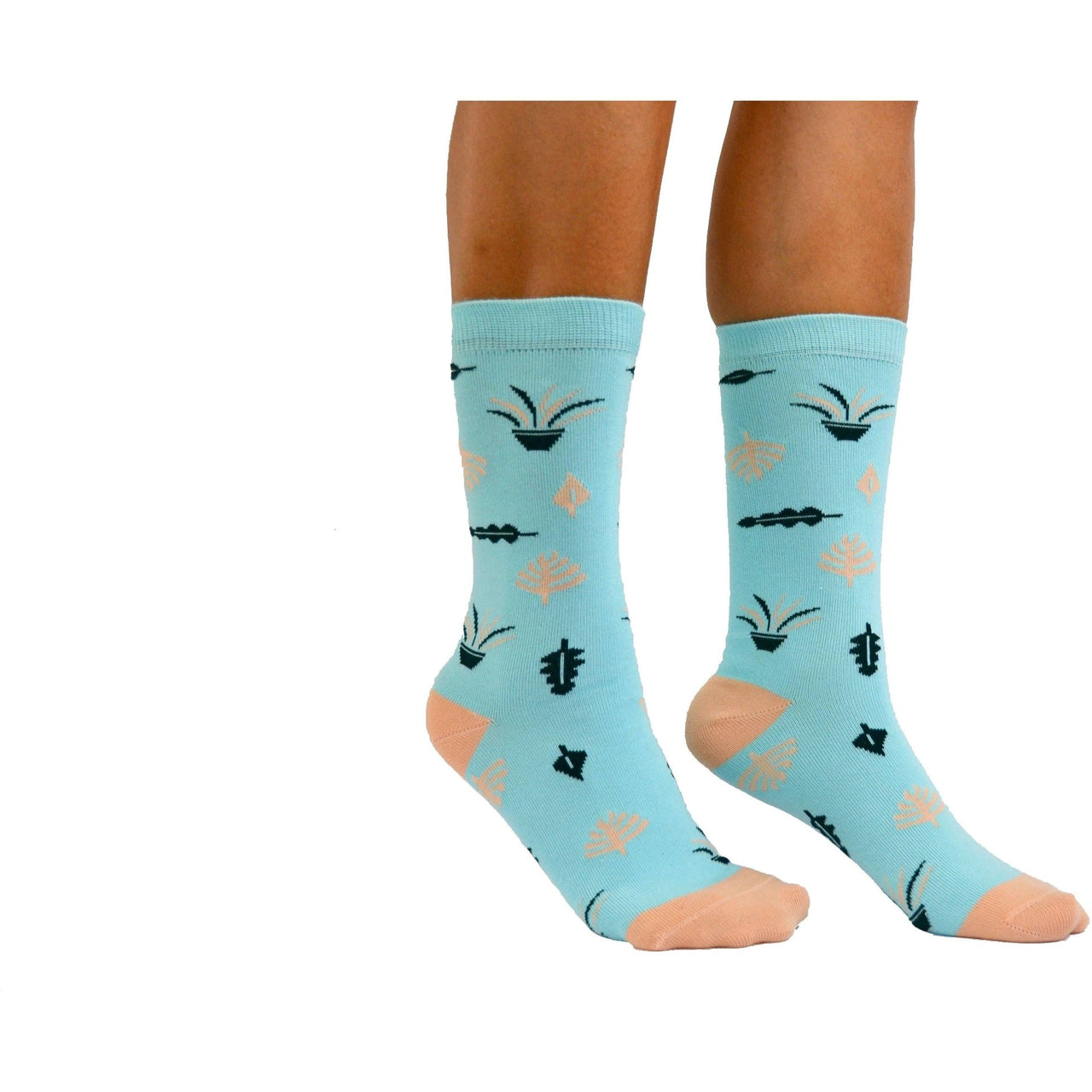 Blue/Peach Plant Lover Socks / Size 6-9 - Mervyns