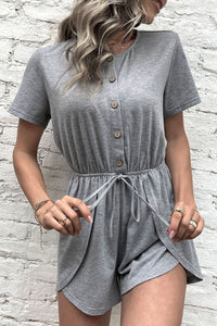 Thumbnail for Buttoned Drawstring Round Neck Romper - Mervyns