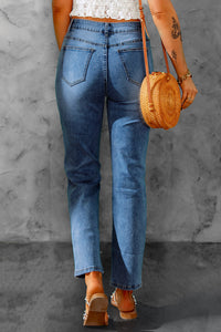 Thumbnail for High Waist Distressed Straight Leg Jeans