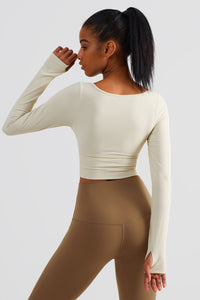 Thumbnail for Scoop Neck Thumbhole Sleeve Cropped Sports Top