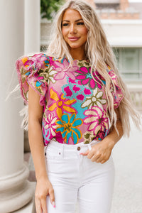 Thumbnail for Floral Print Round Neck Flutter Sleeve Blouse