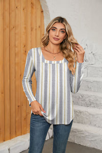 Thumbnail for Printed Square Neck Long Sleeve Blouse