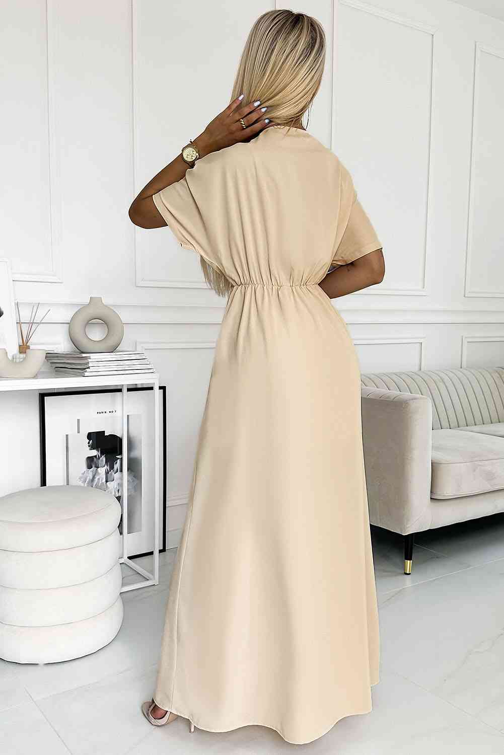 Surplice Neck Slit Maxi Dress