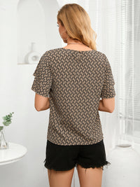 Thumbnail for Printed Round Neck Layered Sleeve Blouse