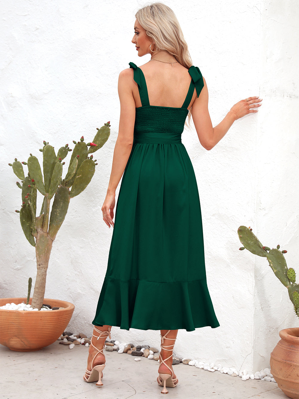 Square Neck Tie Strap Midi Dress Square Neck Tie Strap Midi Dress