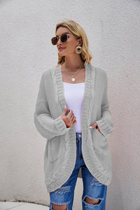 Thumbnail for Cable-Knit Curved Hem Open Front Cardigan - Mervyns