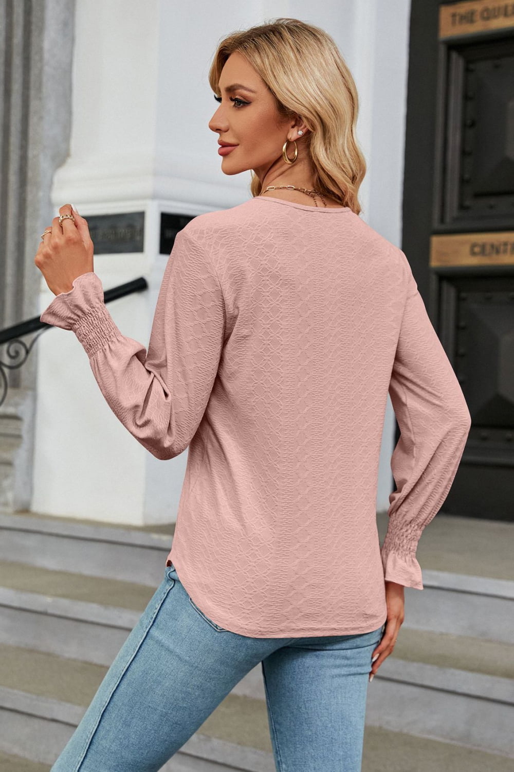 V-Neck Flounce Sleeve Blouse