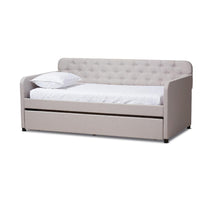 Thumbnail for Camelia Modern and Contemporary Beige Fabric Upholstered Button-Tufted Twin Size Sofa Daybed with Roll-Out Trundle Guest Bed - Mervyns