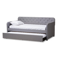 Thumbnail for Camelia Modern and Contemporary Grey Fabric Upholstered Button-Tufted Twin Size Sofa Daybed with Roll-Out Trundle Guest Bed - Mervyns