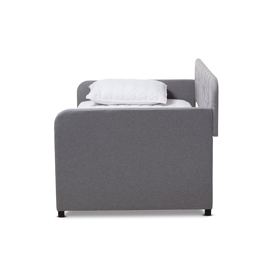 Camelia Modern and Contemporary Grey Fabric Upholstered Button-Tufted Twin Size Sofa Daybed with Roll-Out Trundle Guest Bed - Mervyns