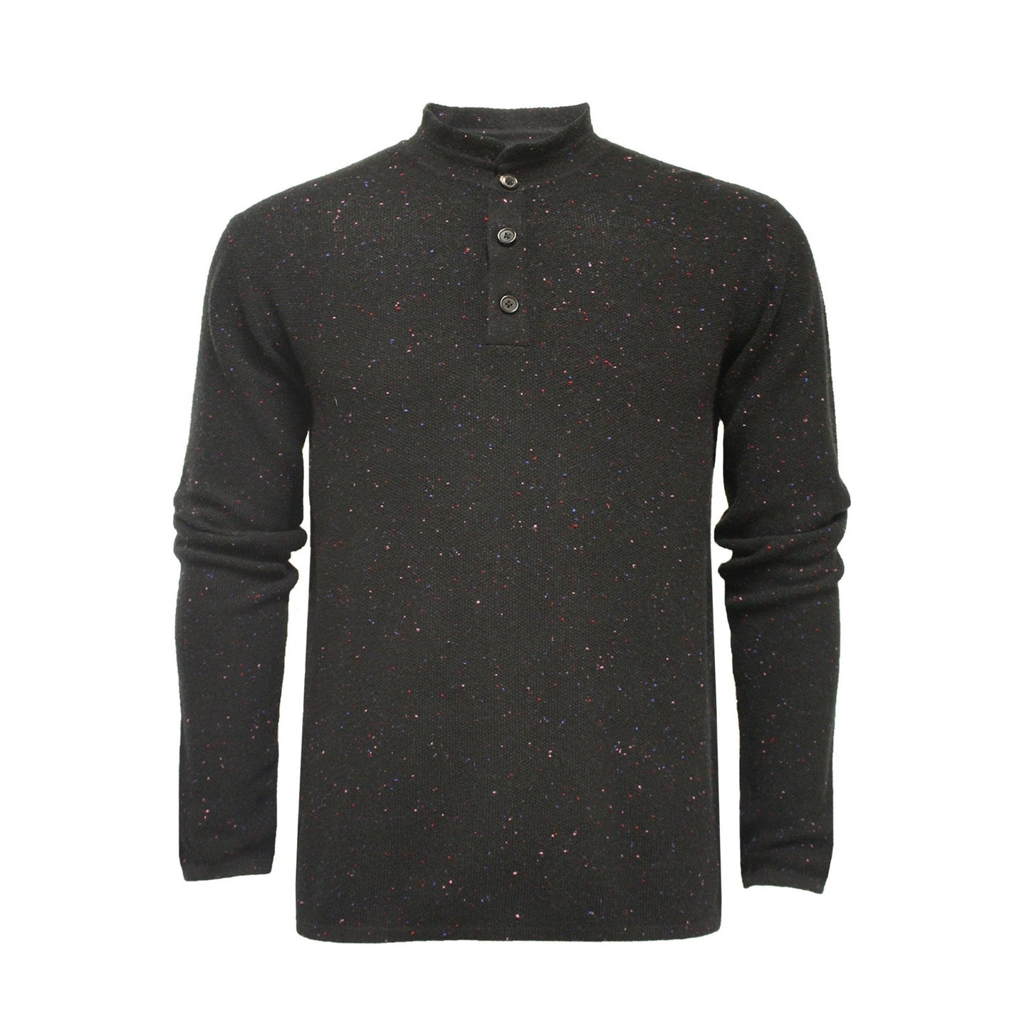 Cashmere Sweater black Button Neck Bodalla in pique Stitch - Mervyns