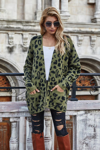 Thumbnail for Leopard Longline Cardigan with Pockets