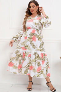 Thumbnail for Plus Size Spliced Lace Surplice Balloon Sleeve Maxi Dress