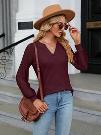 Thumbnail for Notched Neck Raglan Sleeve Blouse